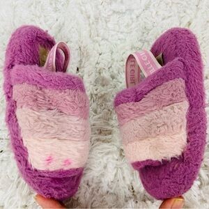 ELLE GIRL Cozy Pink and Purple Kids striped fleece Slippers size medium